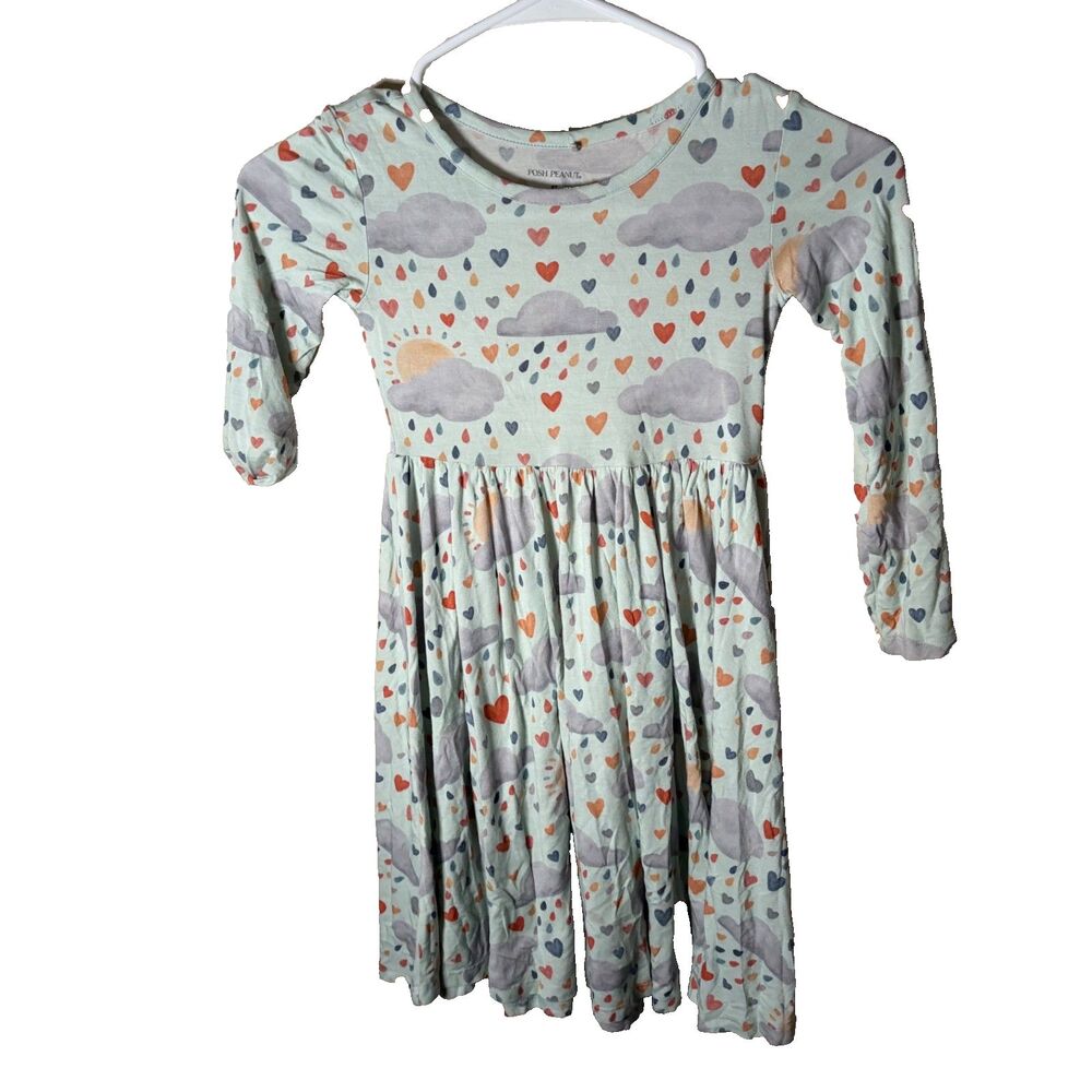 Posh Peanut Bamboo Dress Girl's 7 Long Sleeve Cloud Casual Printed